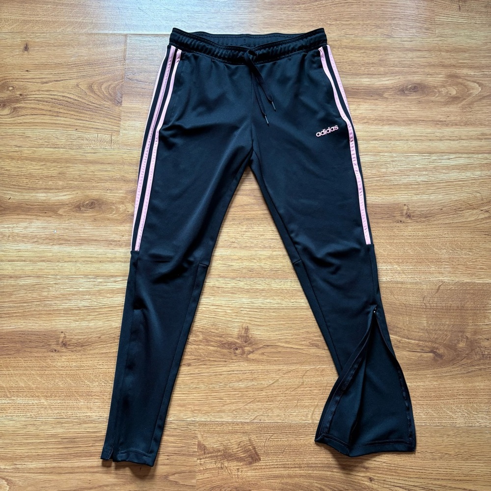 Adidas Black Joggers with Pink Stripes S